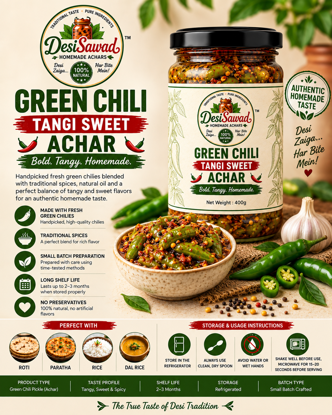 Green Chili Tangi Sweet Achaar
